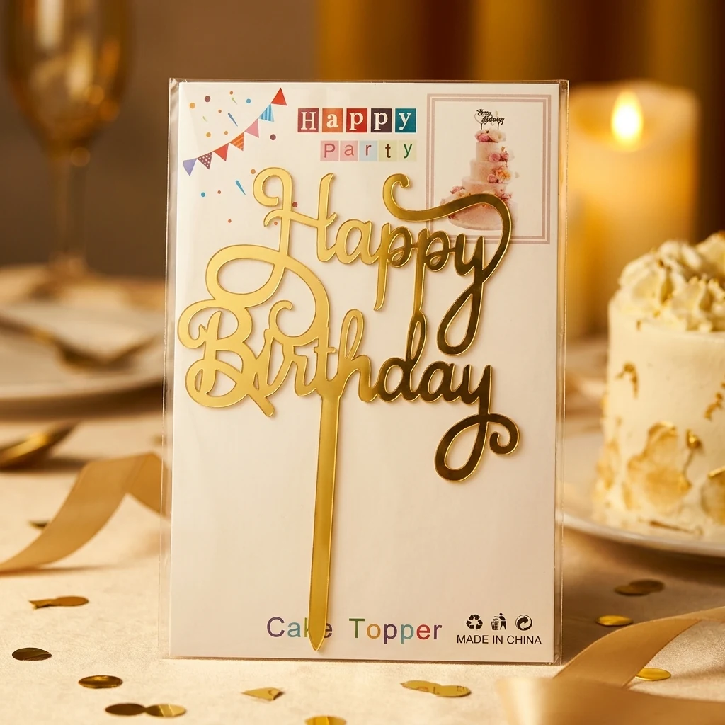 Топпер "Нappy birthday" 15см золото