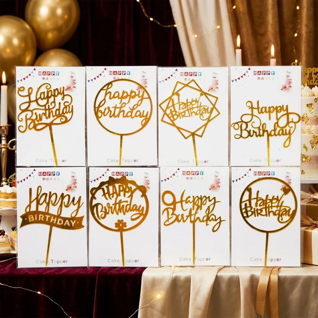 Топпер "Нappy birthday" 16 см золото