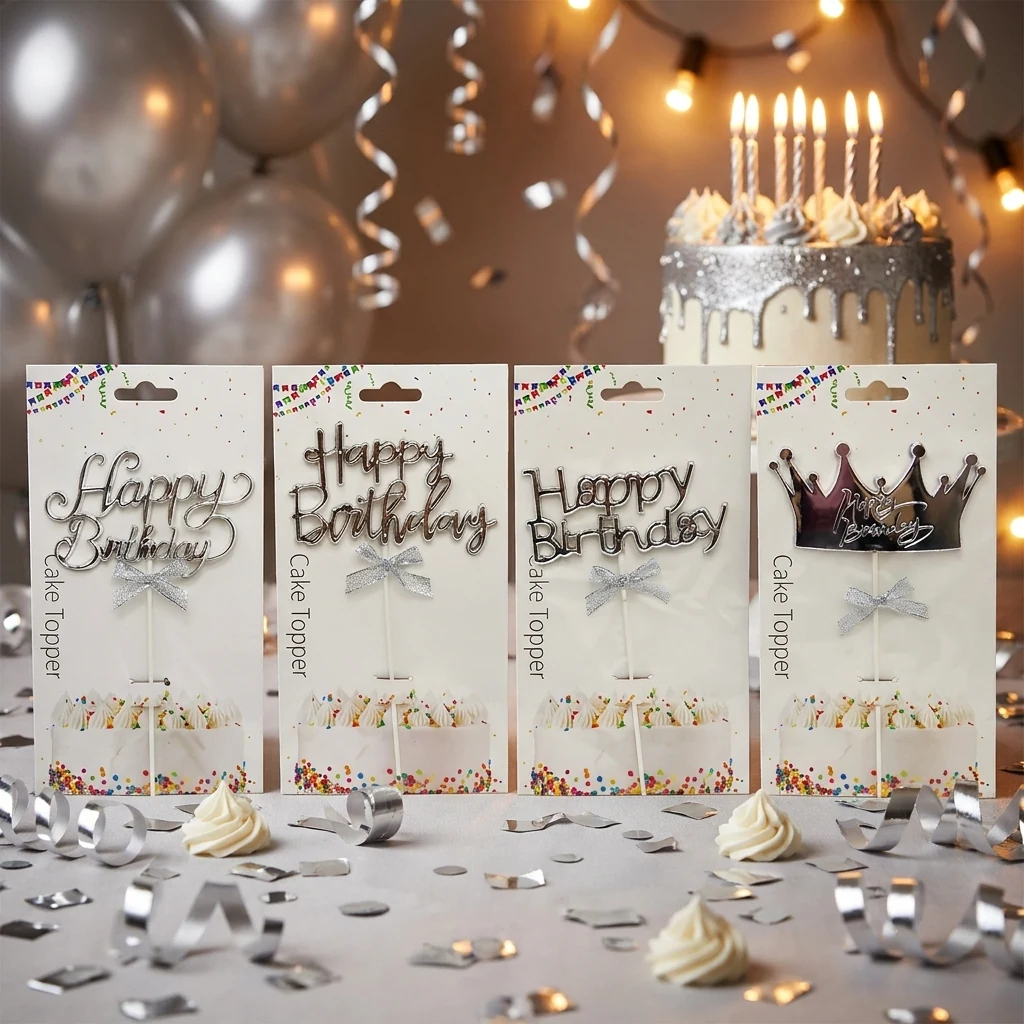 Топпер "Нappy birthday" 20 см срібло
