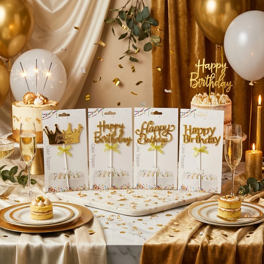 Топпер "Нappy birthday" 20 см золото