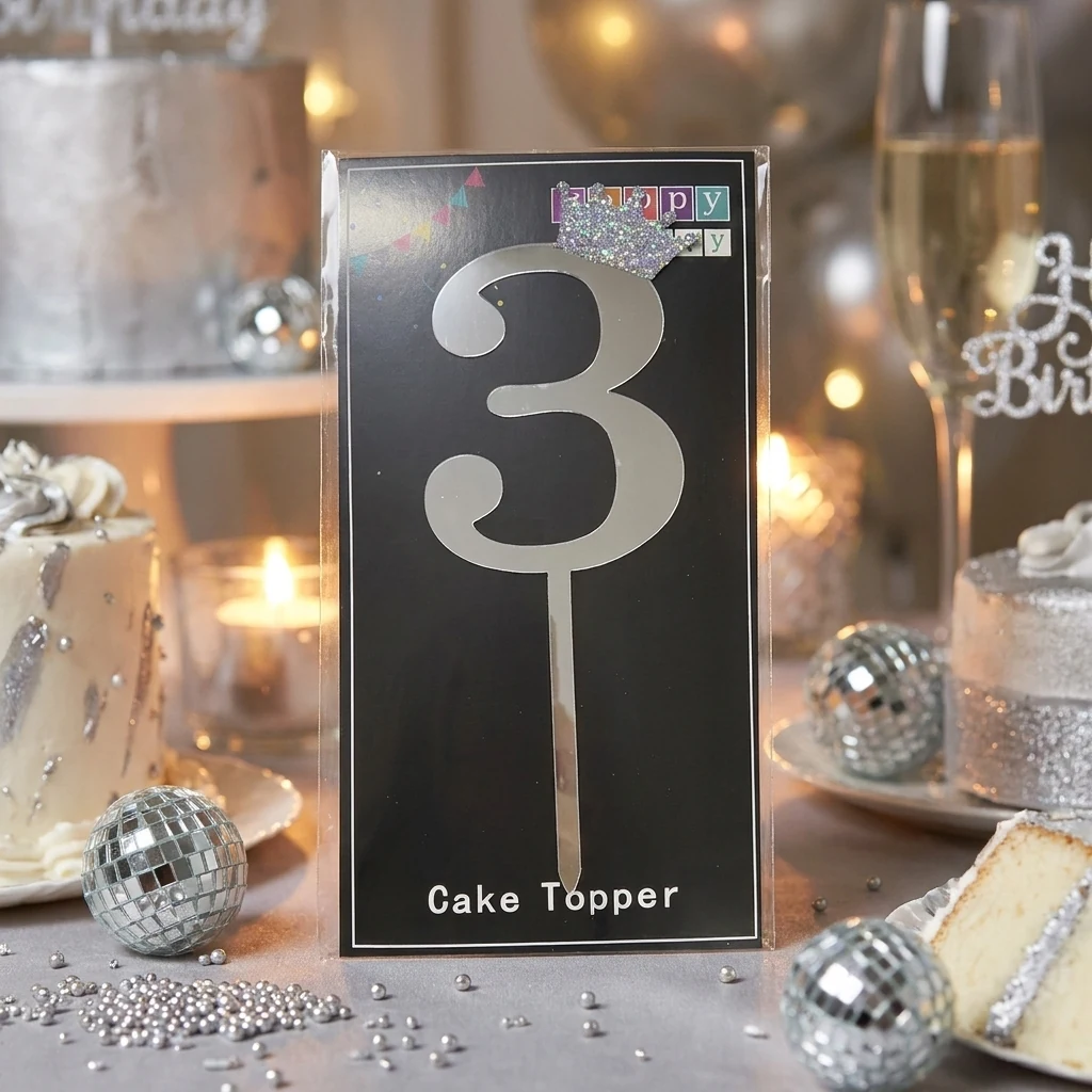 Топпер "Цифра 3" 18,5 см срібло