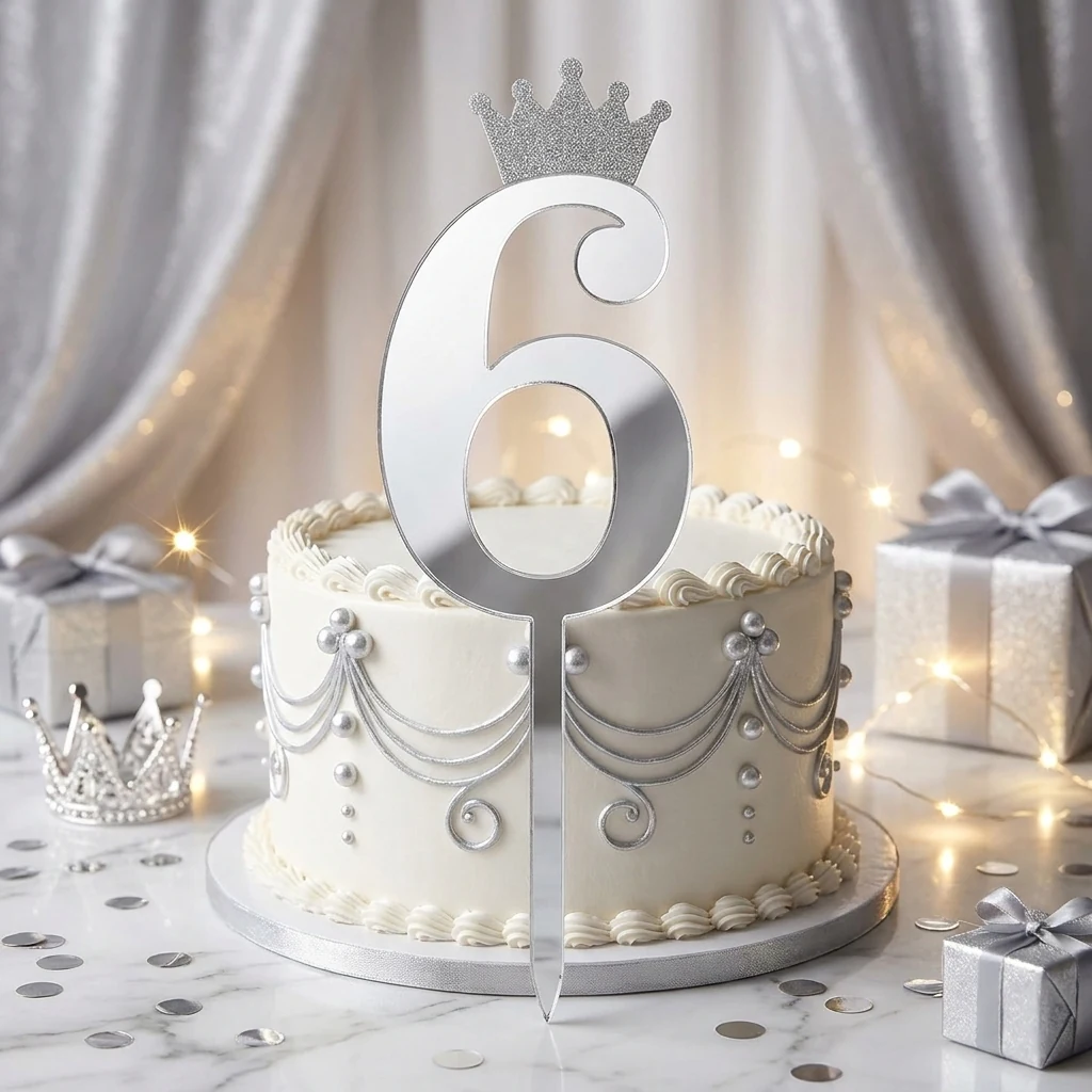 Топпер "Цифра 6" 18,5 см срібло