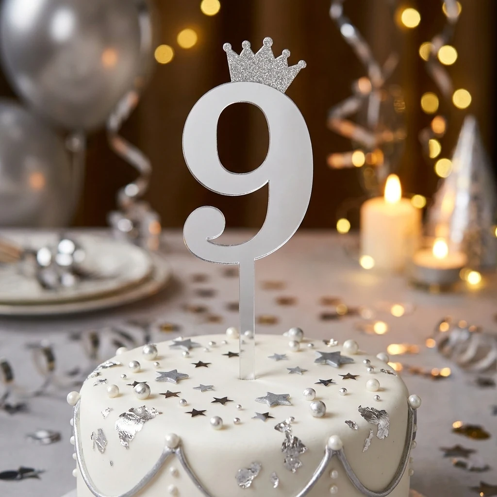 Топпер "Цифра 9" 18,5 см срібло