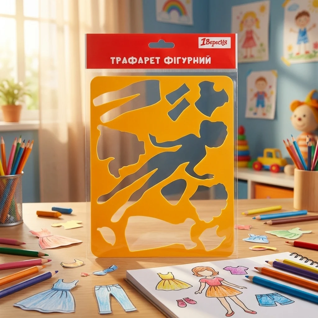 Трафарет пластиковий 20 х 16 см "Дівчинка та її одяг"