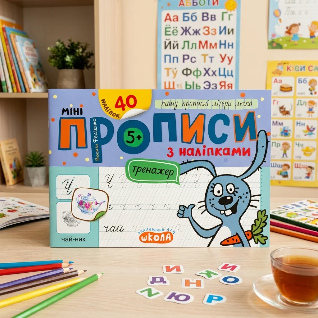 Тренажер. Мініпрописи з наліпками. Пишу прописні літери легко. Федієнко. 5+