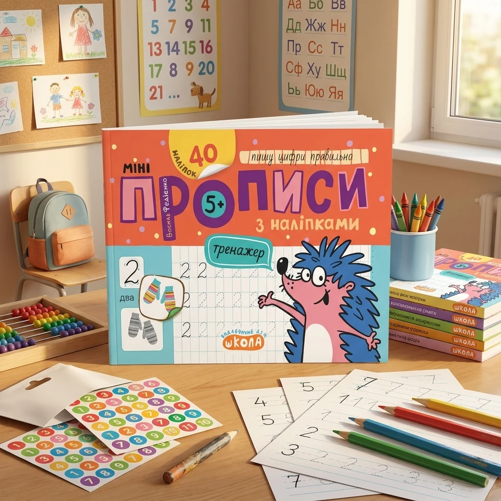 Тренажер. Мініпрописи з наліпками. Пишу цифри правильно. Федієнко. 5+