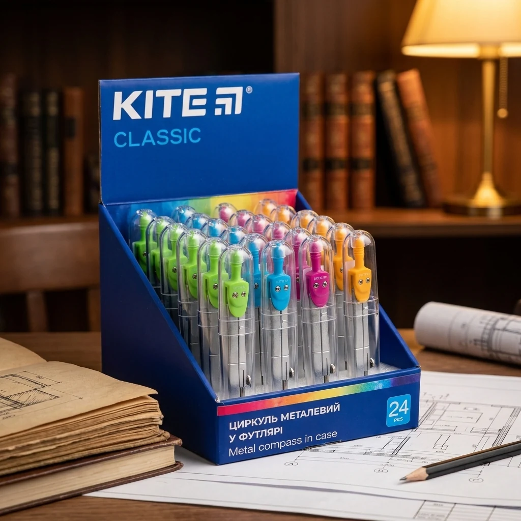 Циркуль у футлярі Kite Classic 125 мм асорті кольорів K-381 — 