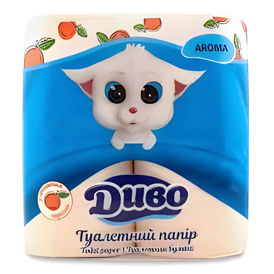 Туалетний папір ДИВО целюлозні на гільзі по 4рулона 2х шарові Арома Персик