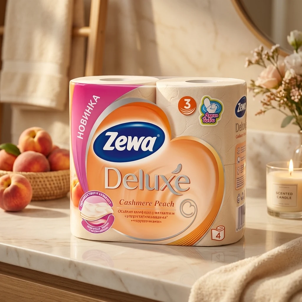 Туалетний папір Zewa Deluxe Персик 3х шарові 4 рулони — Паперові вироби