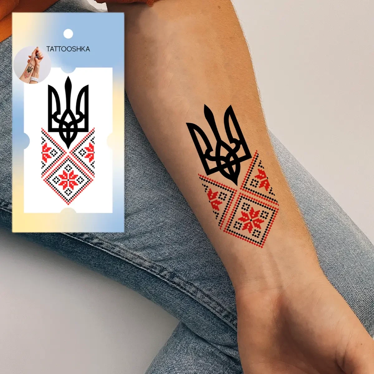 Тимчасове тату Tattooshka Вишиванка із гербом L-55 — фото 2