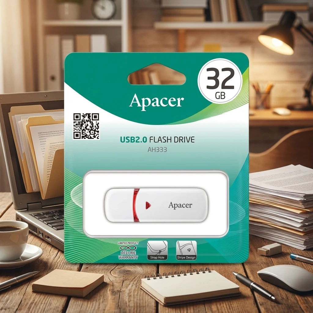 USB флеш накопичувач Apacer 32GB AH333 white USB 2.0 (AP32GAH333W-1)