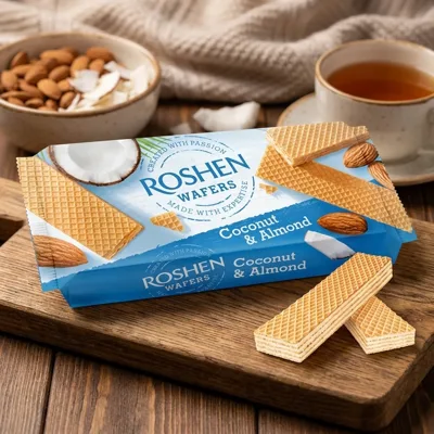 Вафлі Roshen Wafers кокос та мигдаль ВКФ 216г