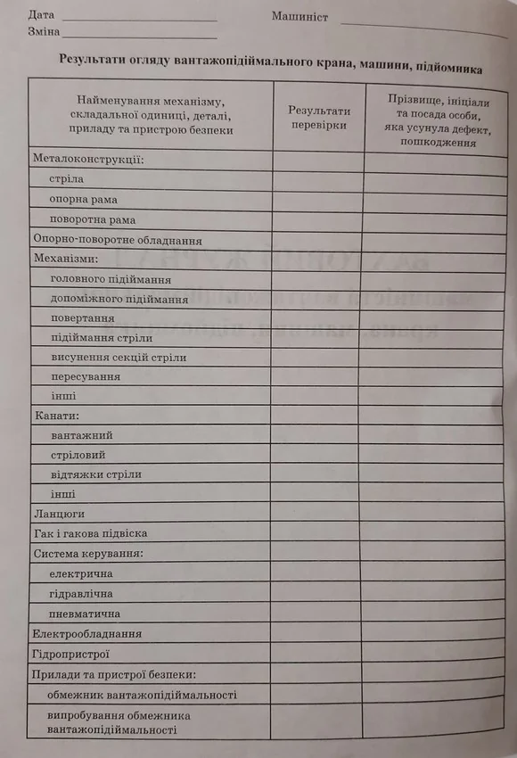 Вахтовий журнал машиніста вантажопідіймального крана,машини,підйомника.А4 48 сторін.Журнали з будівництва — фото 2
