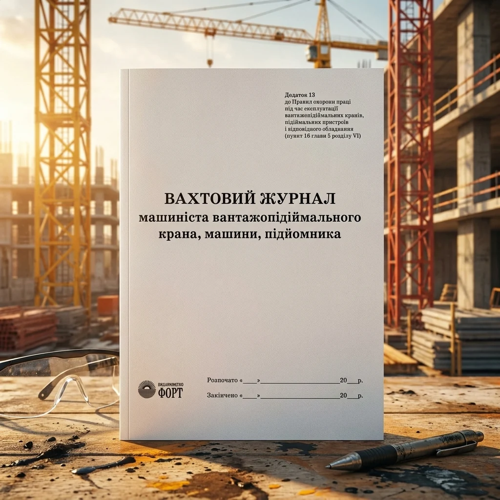 Вахтовий журнал машиніста вантажопідіймального крана, машини, підйомника. А4 48 сторін. Журнали з будівництва