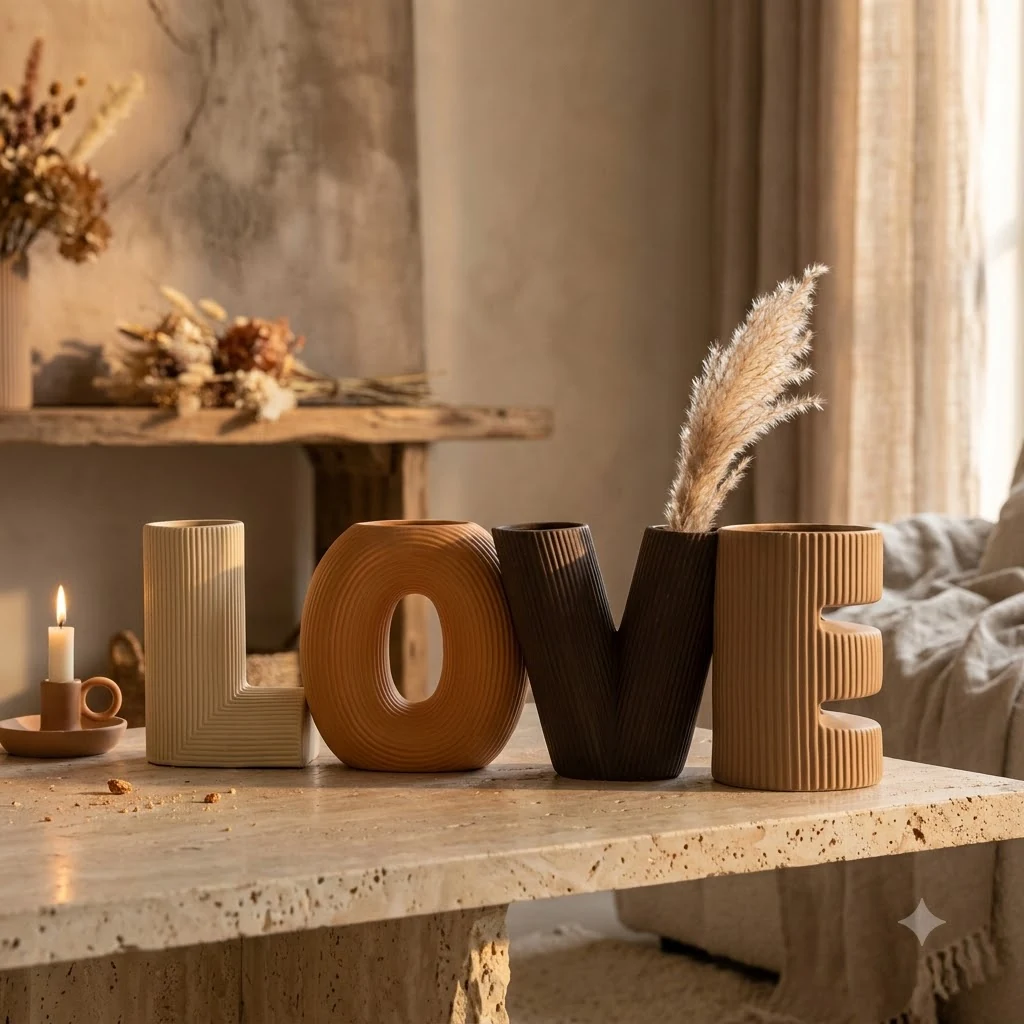 Ваза керамічна 15*14 см шоколад "Love" набір 4 штуки