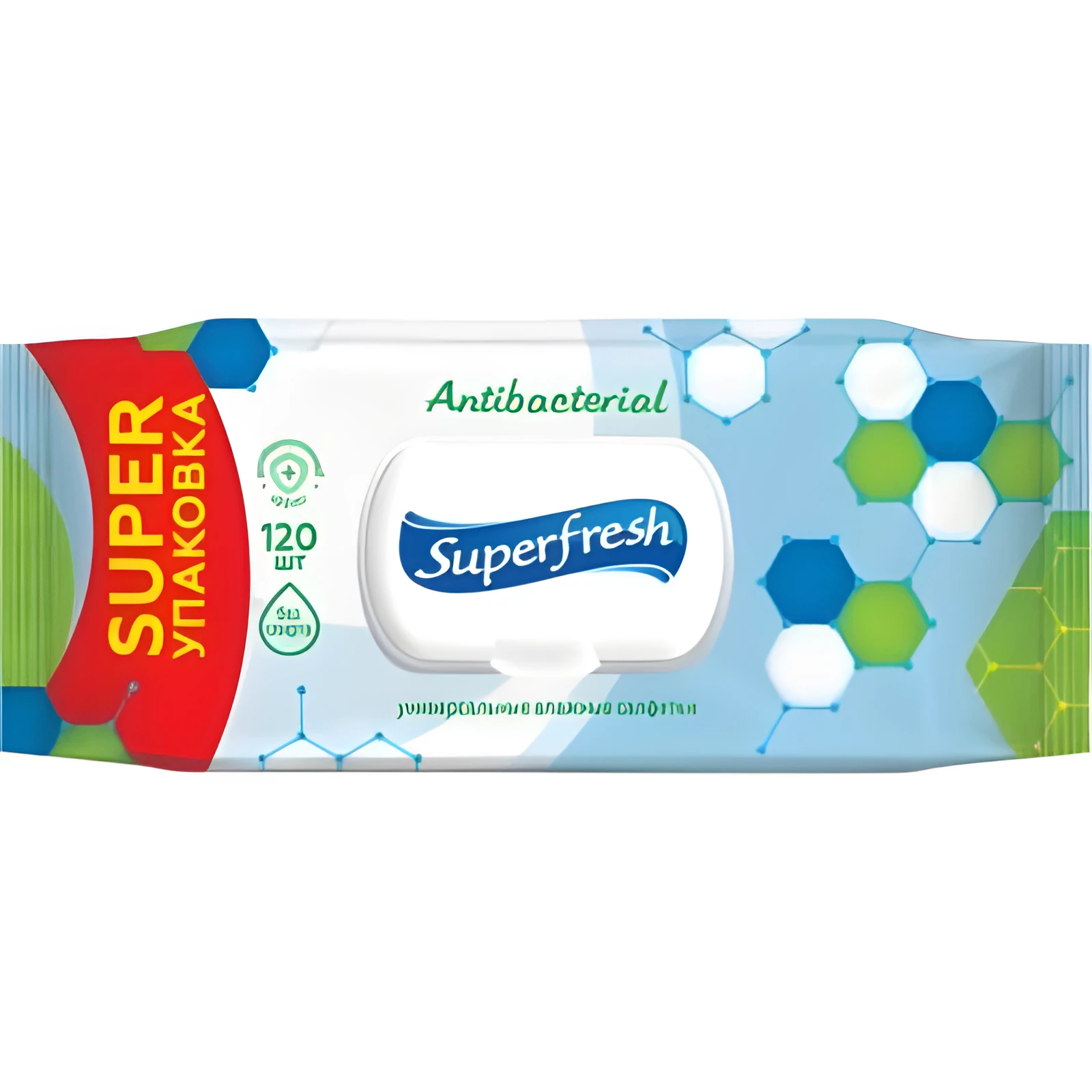 Вологі серветки Super Fresh Антибактер з клапаном 120 шт 27129