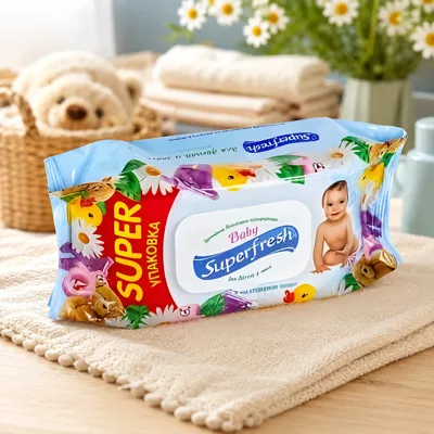 Вологі серветки Super Fresh Дитяча з клапаном ромашка 120 шт 27130