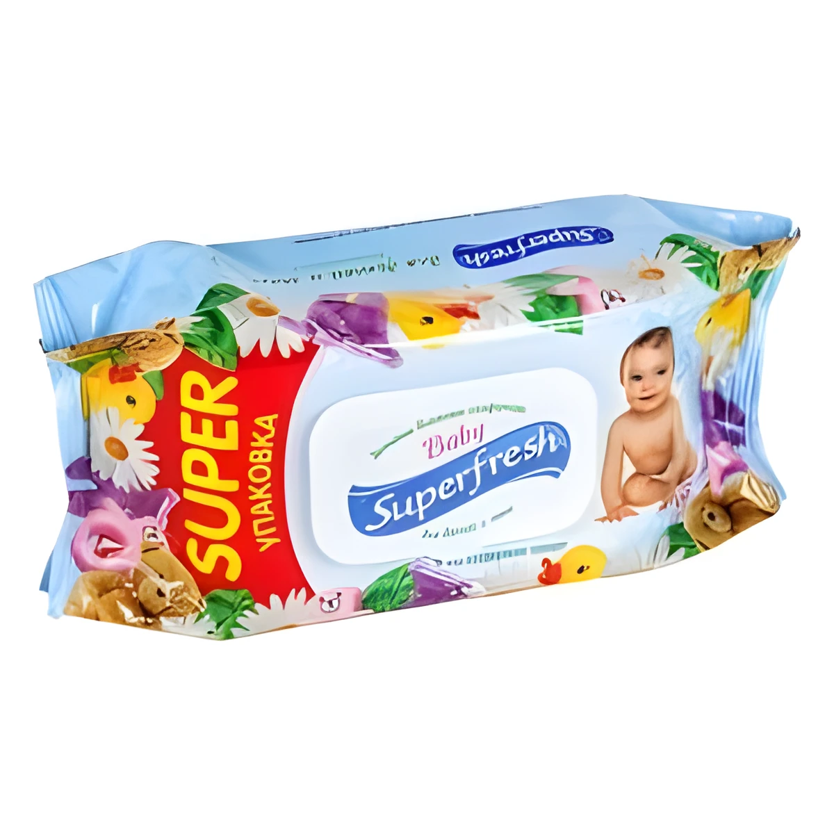 Вологі серветки Super Fresh Дитяча з клапаном ромашка 120 шт 27130