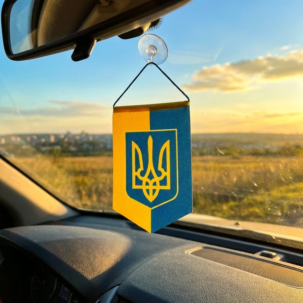 Вимпел України 6,5*9 см "Герб" креп-сатин на присосцi