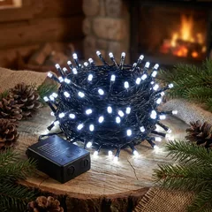 Гірлянда електрична білого холодного кольору на 200 led, чорний шнур довжиною 14 метрів — фото 1
