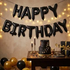 Гірлянда надувна "Happy birthday" висота літери 40см чорна — фото 1