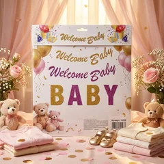 Гірлянда-розтяжка "Welcome BABY" 1,5 м рожева — фото 1