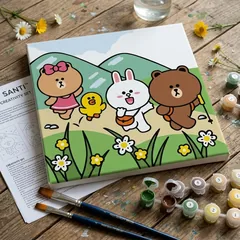 Картина за номерами 25*25 см "Лайн Френдс.Браун,Саллі,Коні,Чоко" акрил — фото 1