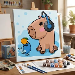 Картина за номерами 30*30 см "Капібара в навушниках" — фото 1