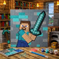 Картина за номерами з алмазною мозаїкою 25*25 см "Minecraft. Стів " акрил — фото 1