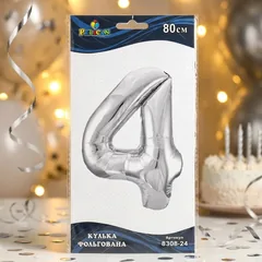 Кулька фольгована у формі цифри "4" 80 см, колір срібло, ТМ Pelican — фото 1