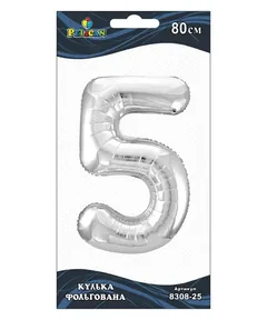 Кулька фольгована у формі цифри "5" 80 см, колір срібло, ТМ Pelican — фото 2