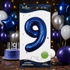 Кулька фольгована у формі цифри "9" 80 см, колір індиго, ТМ Pelican — фото 1