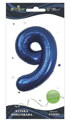 Кулька фольгована у формі цифри "9" 80 см, колір індиго, ТМ Pelican — фото 2
