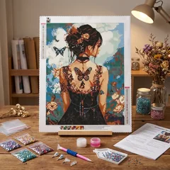 Мозаїка алмазна 40*50 см "Красуня з метеликами" — фото 1