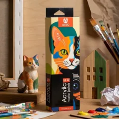 Набір акрилу 12 кольорів по 10 мл, матовий "ColorCat", Arteo — фото 1