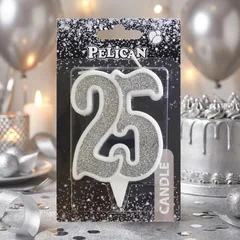 Свічка для торта цифра "25" СРІБЛО 7 см, TM Pelican — фото 1
