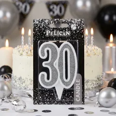 Свічка для торта цифра "30" СРІБЛО 7 см, TM Pelican — фото 1