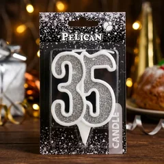 Свічка для торта цифра "35" СРІБЛО 7 см, TM Pelican — фото 1