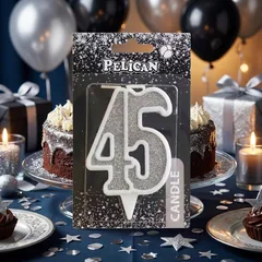 Свічка для торта цифра "45" СРІБЛО 7 см, TM Pelican — фото 1