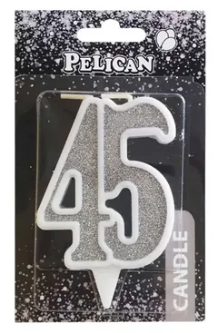 Свічка для торта цифра "45" СРІБЛО 7 см, TM Pelican — фото 2