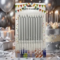 Свічки для торта 10 см 10 штук срібло — фото 1