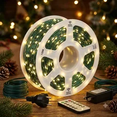 Світлодіодна гірлянда білого теплого кольору, 120м, 1200 led, на зеленому дроті, з пультом, 220V — фото 1