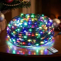 Світлодіодна гірлянда на зеленому дроті, 50м, 500 led, колір світіння- різнокольоровий, з пультом, на USB — фото 1