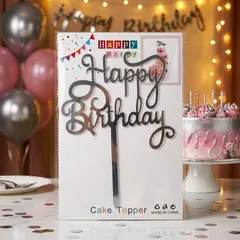 Топпер "Happy birthday" 15см срібло — фото 1