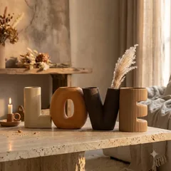 Ваза керамічна 15*14 см шоколад "Love" набір 4 штуки — фото 1