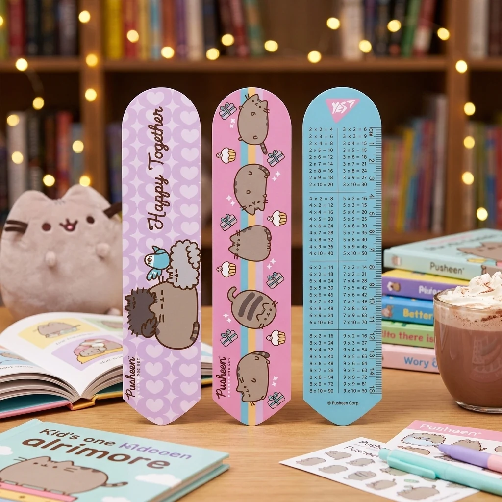 Закладка для книг пластик 2D, з лінійкою 15 см "Pusheen friends"