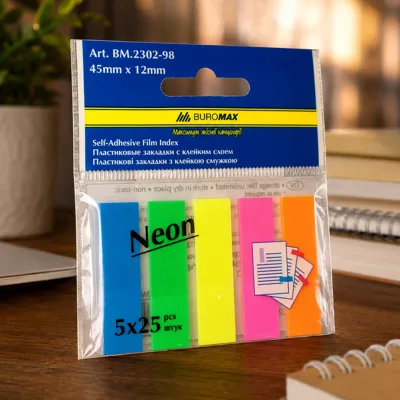 Закладки-флажки пластикові Neon 5*25арк.12*45мм BM.2302-98 Buromax