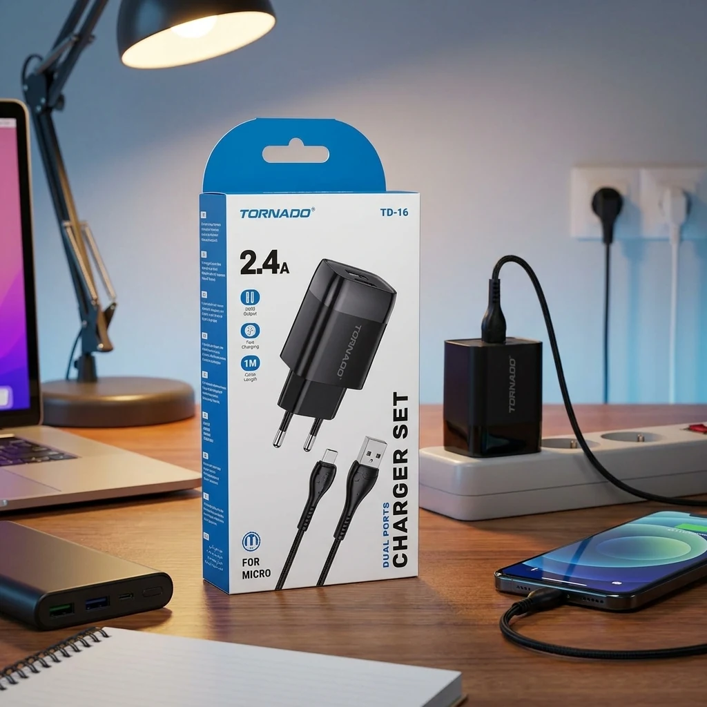 Зарядний пристрій від мережі 2 USB-порт + Кабель MicroUSB Tornado TD-16