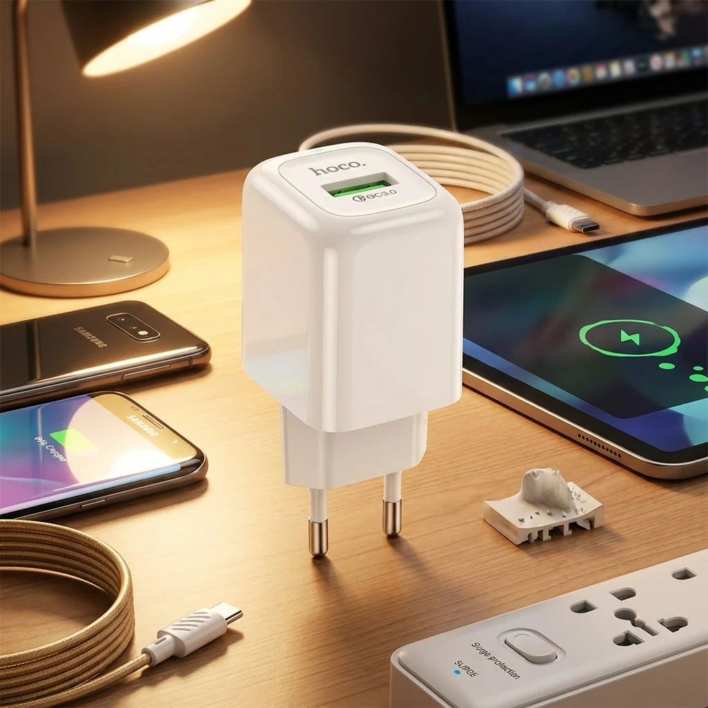 Зарядний пристрій від мережі + Кабель Type-C, Hoco CS52A QC3.0 18W на 1 USB