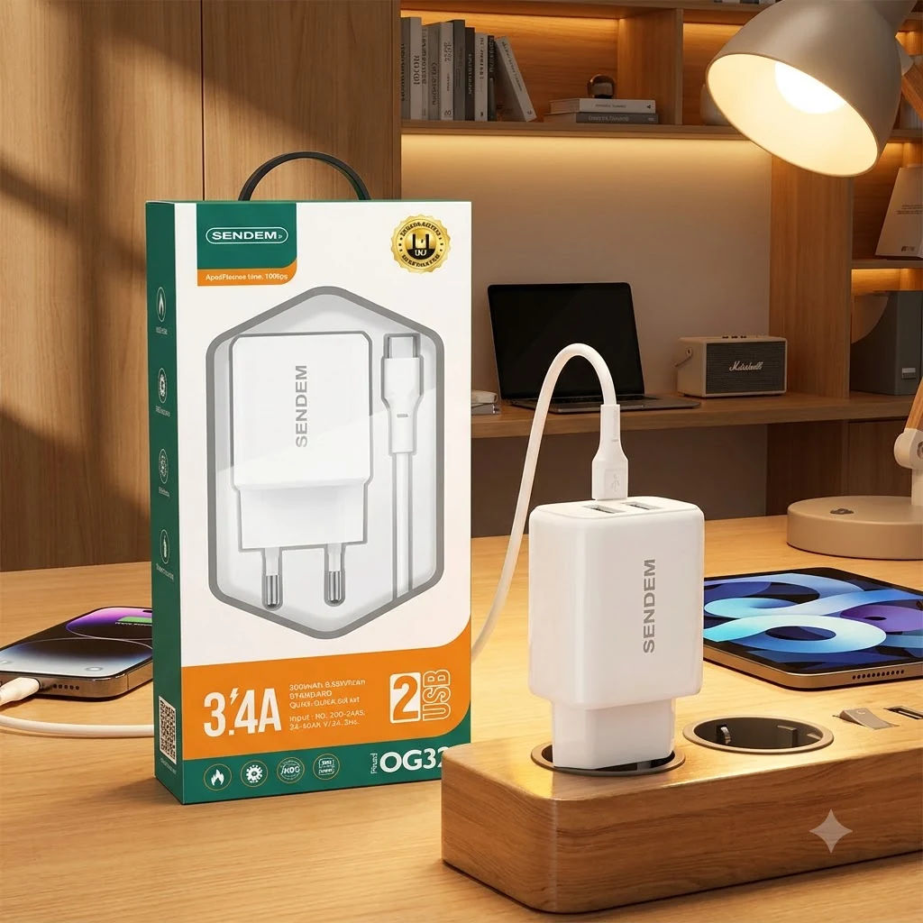 Зарядний пристрій від мережі + Кабель Type-C SENDEM OG32 2USB/3,4A